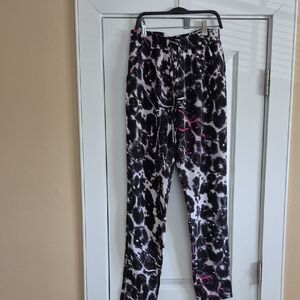Nicki Minaj Black & White Leopard Print Straight Leg Pants with Pink Accents